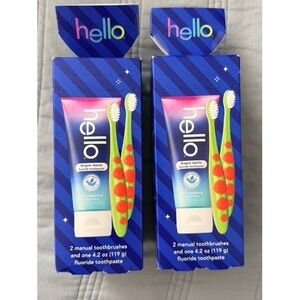 Hello Kids Toothpaste & Toothbrush Set Blue‎ Raspberry Dragon Dazzle 2pk NEW